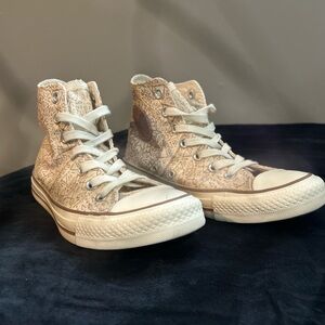 High-Top Canvas Sneakers in Beige